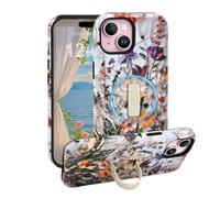 Magnetic for iPhone 17 Pro Case with Finger Strap Kickstand,Aesthetic Vintage Wildflower Girly Case,Dual-Layer Slim Shockproof,Compatible with MagSafe, Wildflower