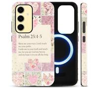 Magnetic for Samsung Galaxy S25 5G Case Patchwork Coquette Floral Psalm Jesus Christian Verse Print Phone Case, Compatible with MagSafe, TPU and Hard PC Resistance Protective Cover for Girls Women