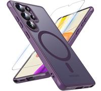 Magnetic For Samsung Galaxy S25 Ultra Case with Tempered Glass Screen Protector, Military-Grade Protection Shockproof Cover Translucent Matte Back Anti-Scratch Phone Case for S25 Ultra (Purple)