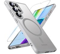 Magnetic For Samsung Galaxy S25 Ultra Case with Tempered Glass Screen Protector, Military-Grade Protection Shockproof Cover Translucent Matte Back Anti-Scratch Phone Case for S25 Ultra (Gray)