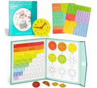 Magnetic Fraction Puzzle Learning Set, Educational Math Montessori Fraction Manipulatives Magnetic Tiles & Fractions Circles Set, Fun Learning Clock Kits