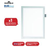Durable DURAFRAME Note Self-Adhesive Magnetic Frame | A4 Format in Silver | Pack of 1 Frames | Includes Universal Pen Holder |