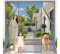 Magnetic French Door Curtains Fly Screen 155x210cm Extra Wide Left Right Door Screen Mesh Insect Protection No Gap for Narrow-Boat Side Doors or Wide Campervan Entries Grey