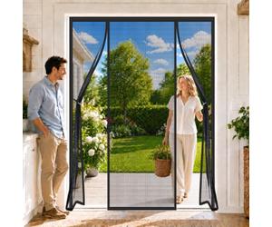 Magnetic French Door Screen 320x290cm Double Door with Full Frame Hook&Loop Instant Mesh Kids/Pets Walk Through Easily Keep Your Home Cool & Bug-Free Black
