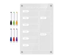 Magnetic Fridge Planner, 6 Pcs Pen Holder & Eraser, A4 Clear Acrylic Weekly Meal Planner Board with Dry Erase Markers, Reusable Shopping List for Kitchen Home & Family (20 x 30 cm)
