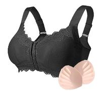 Magnetic Front Closure Mastectomy Support Bra With Removable Pads Pockets Post Surgery Wireless Bralette Ladies Vest(Black,XXL)