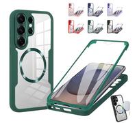 Magnetic Full Coverage Phone Case - Shock Buffer Edge, Reliable Drop Protection with a Clear Back, Magnetic Tempered Glass Double-Sided Phone Case for Samsung (Green,for Samsung S24Ultra)