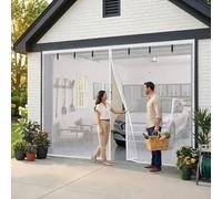 Magnetic Garage Door Screen for 1 or 2 Car Garage, Tear Resistant Fibreglass Mesh Fly Screen Curtain with Hook and Loop, Hands Free Pet Friendly Insect Net for Patio(White,270x240cm)