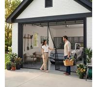 Magnetic Garage Door Screen for 1 or 2 Car Garage, Tear Resistant Fibreglass Mesh Fly Screen Curtain with Hook and Loop, Hands Free Pet Friendly Insect Net for Patio(Black,330x250cm)
