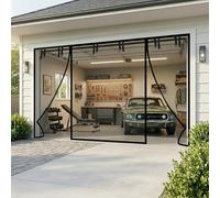 Magnetic Garage Door Screen, Heavy Duty Fiberglass Fly Screens for Doors, Retractable Screen Door Mesh Curtain with Weighted Bottom, Fire Retardant & Self Sealing(Black,396 x 305 cm(13 x 10 ft))