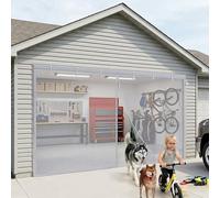 Magnetic Garage Door Screen with Track Closure, Sliding Retractable Garage Screen Doors, Privacy Heavy Duty Fiberglass Mesh Net for 2 Car Garage Door, Patio, Bugs Out(Gray,13.5x10ft(411x305cm))