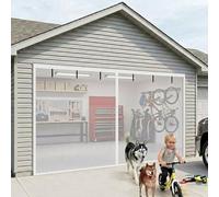 Magnetic Garage Door Screen with Track Closure, Sliding Retractable Garage Screen Doors, Privacy Heavy Duty Fiberglass Mesh Net for 2 Car Garage Door, Patio, Bugs Out(White,13x7ft(396x213cm))