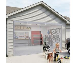 Magnetic Garage Door Screen with Track Closure, Sliding Retractable Garage Screen Doors, Privacy Heavy Duty Fiberglass Mesh Net for 2 Car Garage Door, Patio, Bugs Out(Gray,13.5x9ft(411x274cm))