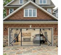 Magnetic Garage Screen Door 18x7ft, 3-Opening Fiberglass Mesh Door Fly Screen for 2 Car Garage, Heavy Duty Retractable Screen Door with Weighted Bottom, Black(Black,366 x 244 cm(12 x 8 ft))