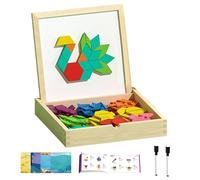 Magnetic Geometry Kit - Wooden Pattern Set with Scene Cards and Tray, Early Childhood Activity Tool, Multi-Color Shape Building Guide | Geom Tasks