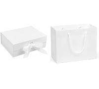 Magnetic Gift Box Large Premium Gift Box Box and Ribbon for Gifts, Presents, Weddings, Party, Birthday, Size 31 x 22 x 10cm COME WITH MATCHING GIFT BAG. SIZES VARY (White)