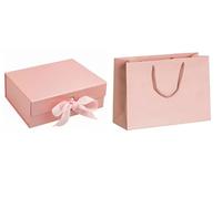Magnetic Gift Box Large Premium Gift Box Box and Ribbon for Gifts, Presents, Weddings, Party, Birthday, Size 31 x 22 x 10cm COME WITH MATCHING GIFT BAG. SIZES VARY (Pink 23cm x 17cm x 7cm)