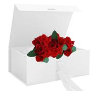 Magnetic Gift Box, Luxury Folding Present Box, Sturdy Foldable Cardboard with Ribbon, Magnetic Closure, with Ribbon for Wedding, Birthday, Anniversary, Festival, Gift Packaging, White