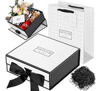 Magnetic Gift Box Set 24×24×9.5cm，Luxury Packaging Box with Ribbon, Greeting Card, Shredded Paper with Handbag，for Present Birthdays Wedding Anniversary Festival Valentine's Day Mother’s Day Gift