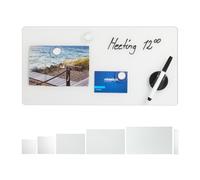 Relaxdays Glass Magnetic Dry Erase Memo Board 20 x 40 cm, Writable, 3 Magnets, Safety Glass Magnet Board, White