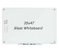 Magnetic Glass Whiteboard, Glass Dry Erase Board 4' x 3' White Surface, Glass White Board Frameless, Home School Supplies or Home Office Decor with Magnets, Markers, Eraser, Marker Tray