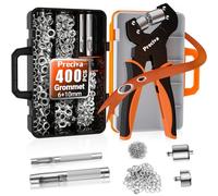 Magnetic Grommet Punch Kit,Preciva 6+10mm Magnetic Replacement Eyelet Pliers Set with 400 Silver Metal Grommets and 2PC Punching Chisels, for DIY,Leather Punch Grommet Tool for PVC