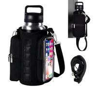 Magnetic Gym Bag, Water Bottle Holder Fits 18-40oz Bottles, Sling Bottle Bag Pouch Sleeve with Touchscreen Pocket and Dual Zipper Storage for Travel Work Sports