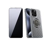 Magnetic Heat Dissipation Metal Case for iPhone 16 Pro Max, Aluminum Alloy Hollow Back Protective Cover, Compatible with Magsafe Shockproof Slim Design+ Anti-peep screen protector(Gray,16)