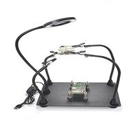 Magnetic Helping Hand, Soldering Helping Hands, PCB Circuit Board Holder with 3X LED Magnifying Lamp, Flexible Metal Arms Heavy Duty Base Electronic Repair Tool for DIY Desoldering