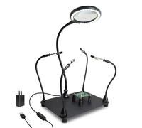 Magnetic Helping Hands Soldering Station with 3X Magnifying Glass with light, 4 Flexible Helping Hand Arms Magnifier and Third Hand Soldering Tool for Electronic Repair Soldering Jewelry Crafts…