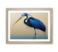 Magnetic Heron Bird H1022 Framed Print for Living Room Bedroom Home Office Décor, Wall Art Picture Ready to Hang, Oak A2 Frame (64 x 46 cm)