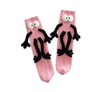 Magnetic Holding Hands Socks For Kids Boy Girl Funny Novelty Socks 3D Doll Big Eyes Friendship Mid-Tube Socks 1-12T (A-Pink, One Size)
