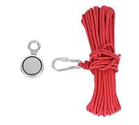 Magnetic Hook Double Sided Magnet River Recycling Single Ring N35 265LBS with 20 Meter Red Rope for Underwater Treasure Fishing and River Searching