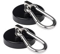Magnetic Hooks 170lbs Heavy Duty Black Magnet Hooks with Swiveling Carabiner for Hanging Refrigerator Strong Large Neodymium Magnet (170LBS-2PACK-BLACK) WELLZEER
