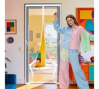 Magnetic Insect Door Screen 101 x 192 cm Hands Free Closing Flyscreen French Doors Keeps Bugs Out Suitable for Balcony, Terrace, Cellar, Bedroom and Sliding Room, White