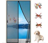 Magnetic Insect Screen Window 180x220cm Reinforced Mesh Curtain, Front Patio Door Mesh with Full Frame Hook&Loop, Black Customizable
