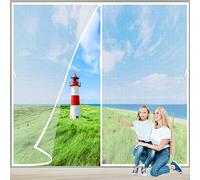 Magnetic Insect Screen Window 195x215 cm Full Frame Loop Sewn Polyester Mesh, Add-on Magnets and Weight Bars, No Slightest Gap, 2023-Version White