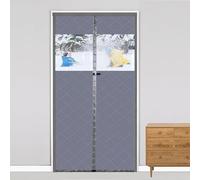 Magnetic Insulated Door Curtain 75x190cm Windproof Soundproof Screen Thick Polyester Fiberfill & Oxford Fabric Hands Free Thermal Insulation with Clear Panels