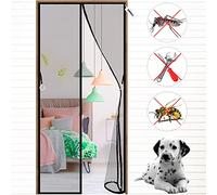 Magnetic Insulated Door Curtain, 80 x 195 cm Heavy Duty Mesh Curtain with Full Frame Hook and Loop and Powerful Magnets That Snap Shut Automatically Black