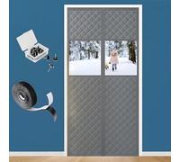 Magnetic Insulated Door Curtain Fits 80 85 90 100 110 200 210cm - Cotton Thermal Screen Door Cover for Wintern with Clear Window, Windows Doors Draft Stopper Auto-Closure(Gray,250x200cm)