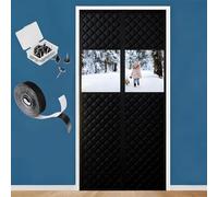 Magnetic Insulated Door Curtain Fits 80 85 90 100 110 200 210cm - Cotton Thermal Screen Door Cover for Wintern with Clear Window, Windows Doors Draft Stopper Auto-Closure(Black,250x200cm)