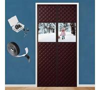 Magnetic Insulated Door Curtain Fits 80 85 90 100 110 200 210cm - Cotton Thermal Screen Door Cover for Wintern with Clear Window, Windows Doors Draft Stopper Auto-Closure(Coffee,250x200cm)