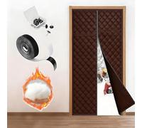 Magnetic Insulated Door Curtain for Wintern 70-260cm, Cotton Thermal Screen Door Cover with Clear Window and Auto Closure, Draft Stopper Interior Exterior Temporary Doors(Coffees,250x200cm)