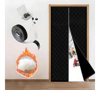 Magnetic Insulated Door Curtain for Wintern 70-260cm, Cotton Thermal Screen Door Cover with Clear Window and Auto Closure, Draft Stopper Interior Exterior Temporary Doors(Blacks,250x200cm)