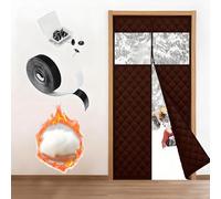 Magnetic Insulated Door Curtain for Wintern 70-260cm, Cotton Thermal Screen Door Cover with Clear Window and Auto Closure, Draft Stopper Interior Exterior Temporary Doors(Coffee,250x200cm)