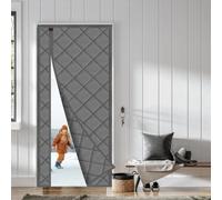 Magnetic Insulated Door Curtain, Thermal Waterproof Draft Stopper for Winter, Side Opening, Gray (FitsDoorSize34 x83)