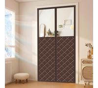 Magnetic Insulated Door Curtain Thickened Quilted Oxford Fabric with Clear Keeps Cold Drafts Out Hands Free Automatic Closure Brown 120x210cm