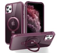 Magnetic Invisible Ring for iPhone 11 Pro Max Case, [Compatible with MagSafe], [Military Grade Shockproof], Slim Shockproof Translucent Matte Protective Phone Cover for iPhone 11 Pro Max, Wine Red