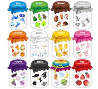 Magnetic Jar Color Sorting Toys,60 Fridge Magnets for Kids,Cute Cartoon Patterns Refrigerator Whiteboard Magnets Learning Toy for Kids Early Development Preschool Learning (12 Pack)