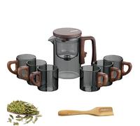 Magnetic Kettle, Enchantipot Magic Teapot, Water Separation Glass Teapot Wooden Handle, Press Control Magic Pot with Built in Infuser for Loose Tea with Cups (Gray, 520ml with 6 Cups)